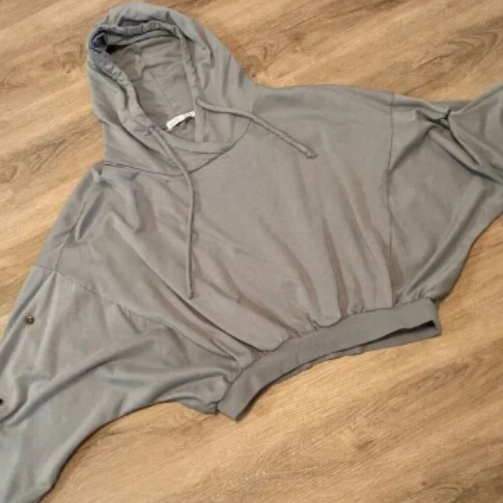 YOUNG FABULOUS & BROKE OVERSIZED HOODIE CROPPED SWEATSHIRT M/L SLATE GREY